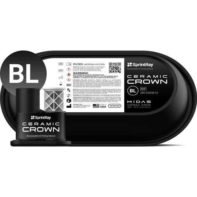 SprintRay Midas Ceramic Crown BL Capsule - 3 Pack